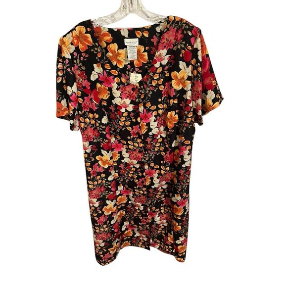 White Stag Women's Plus 26W Maxi Dress Rich Black with Floral Print Button Front - Picture 5 of 9